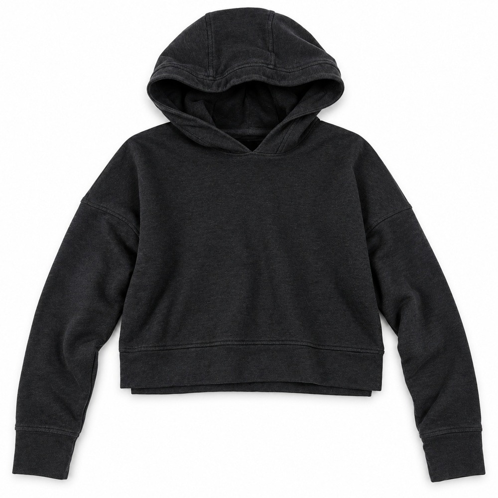 Lululemon Cropped Hoodie Women Dark Grey Long Sleeve Pullover Split Hem